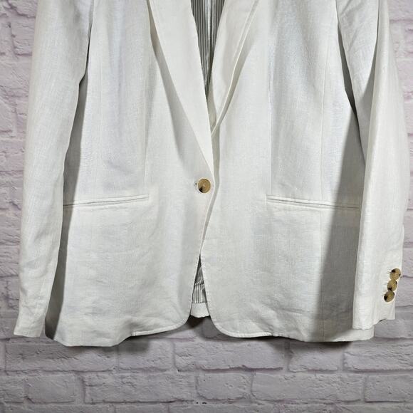 E Talbots White Classic Linen Blazer Women Plus Size 16 NWT Summer Office Casual - Picture 3 of 12